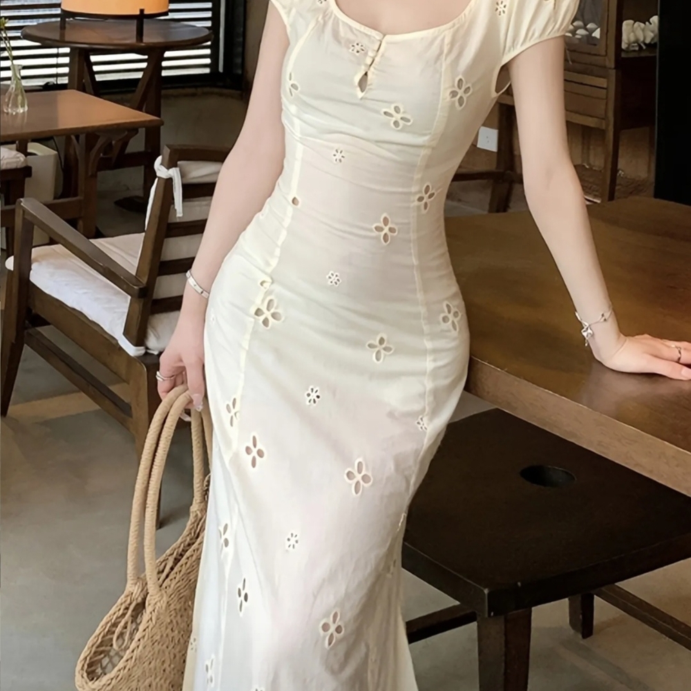 Elegant Cream Floral Dress